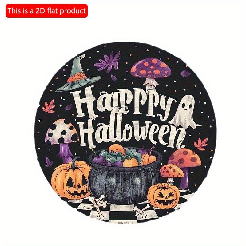 2d Flat 20*20cm, Home Decoration, "Happy Halloween" Circular Wooden Creative Decorative Logo, for Home, Cafe, Kitchen, Bar, Office Wall Decor.