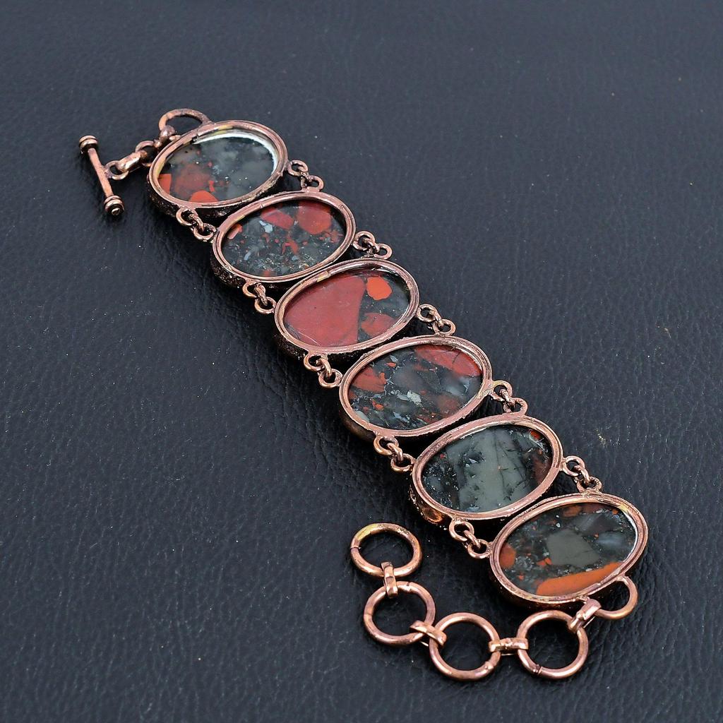 Bloodstone Bracelet Copper Electroformed Gemstone Jewelry, Handmade Bracelet For Thanksgiving