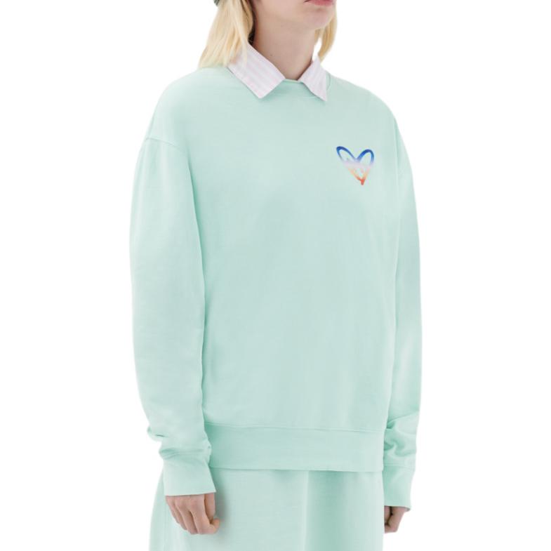 Maison Kitsune Ss22 Solid Color Heart Print Crew Neck Loose Long Sleeve Sweatshirt Unisex sweatshirt Green IU00350KM0021-P322