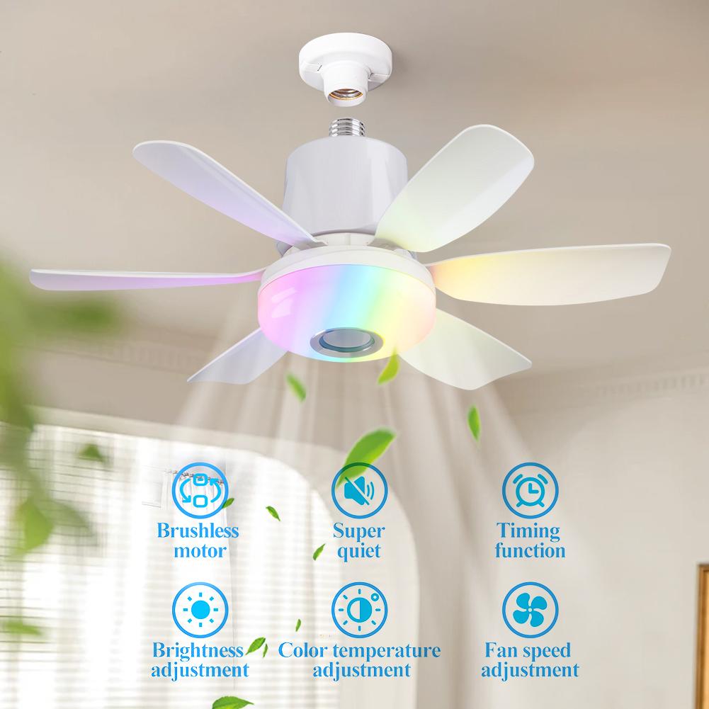 Ceiling Fans with Lights Remote Ceiling Fan RGB Dimmable Light Noiseless Black Modern Small Ceiling Fan for Bedroom Indoor 32W