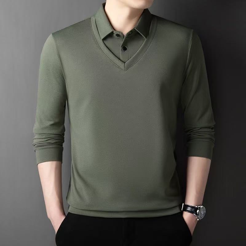 STORN Новый мужской повседневный и модный лонгслив однотонный с имитацией двух предметов рубашка-поло деловая всесезонная универсальная