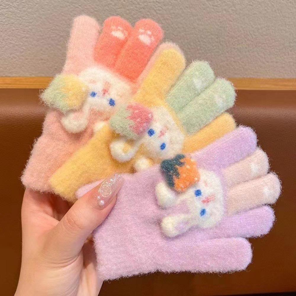 Cute Cartoon Rabbit Kids Knitted Gloves Thickened Children Full Fingers Gloves Winter Warm Outdoor Sports Windproof Gloves
