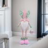 Cute Handmade Rabbit Pygmy Plush - Scandinavian Style, Pink and White with Floral Accents, Soft Felt/polyester