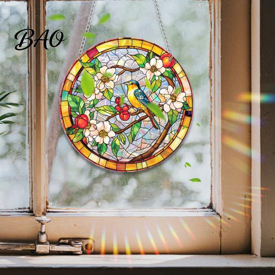 Stained Glass Style Suncatcher Window Hanging, Colorful Sun Catchers for Wall Windows, Durable Acrylic Decor Hanging with Chain Women Wife Aunt