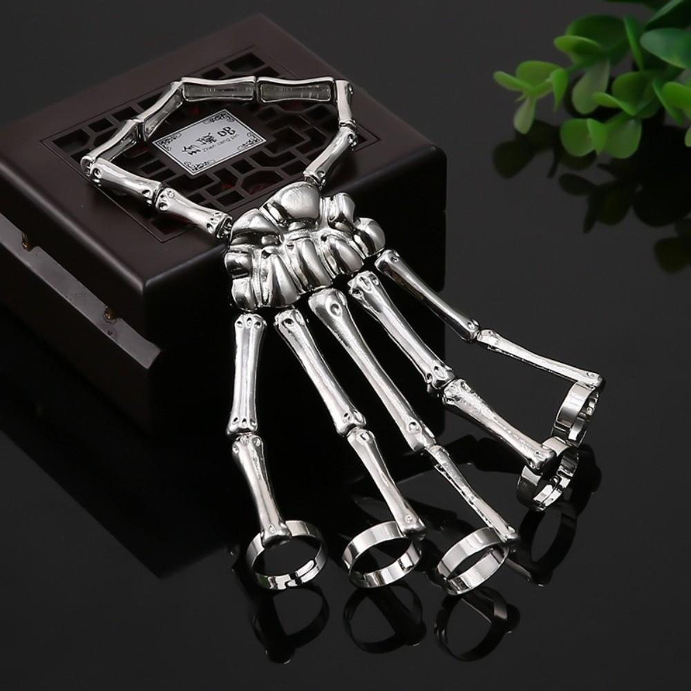 Adjustable Skull Bone Bracelet Retro Texture Halloween Hand Chain Gothic Finger Bangle  Cosplay