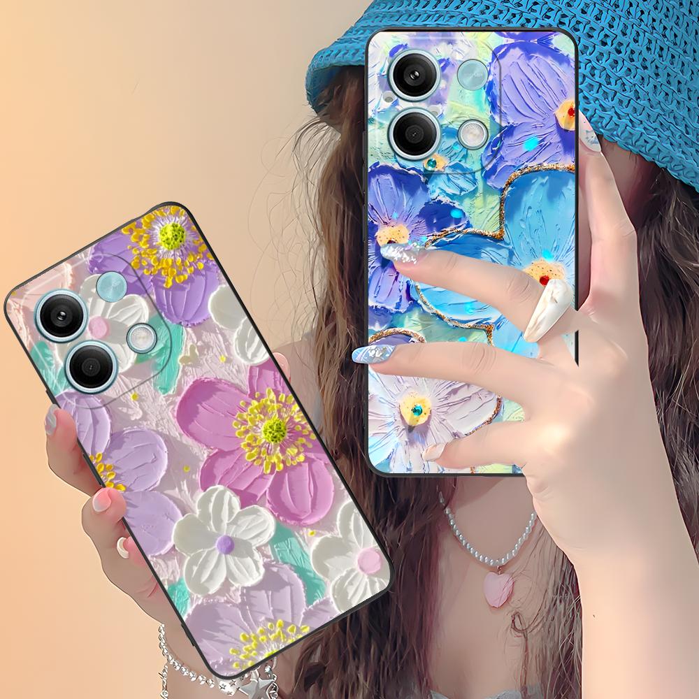 Oil Painting Flower Phone Case for Xiaomi Redmi Note 14 13 12 11 A5 3 2 1 Pro Plus 4G 5G Colour Printing Protective Cover Luxury