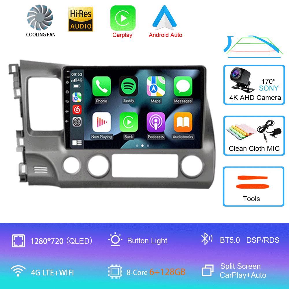 Для Honda Civic 2005 - 2012 2Din 4G Android 14 Автомагнитола Радио Мультимедийный Видеоплеер Навигация GPS Головное Устройство Carplay Монитор