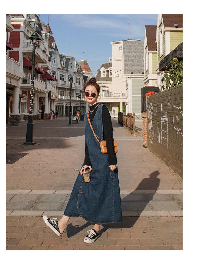 2025 Французский дизайн Длинное джинсовое платье без рукавов: Омолаживающий комбинезон-колокольчик для женщин