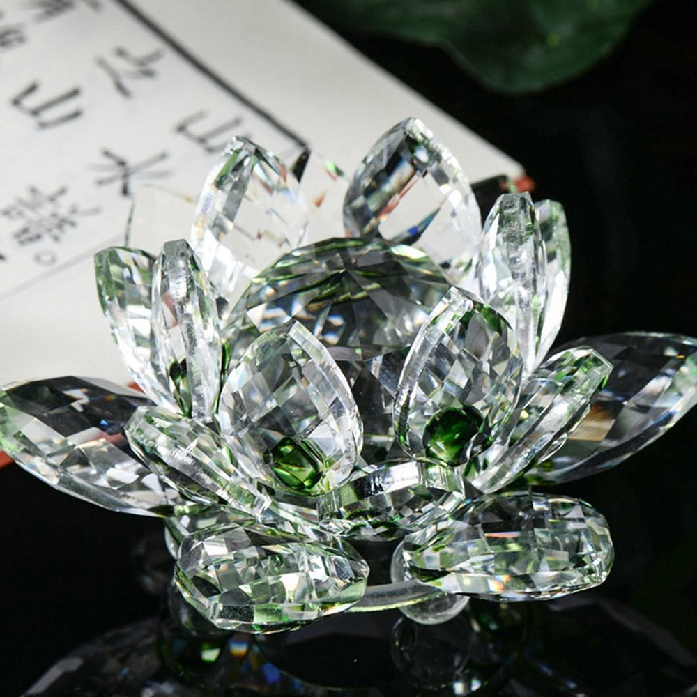 Lotus Crystal Glass Figure Paperweight Ornament Feng Shui Decor Collection - Good Luck Arrangements