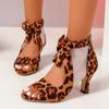 Женская обувь 2024 года, брендовые женские босоножки с молнией сзади, модные с леопардовым принтом, для офиса и карьеры, новые босоножки с открытым носком и каблуком больших размеров