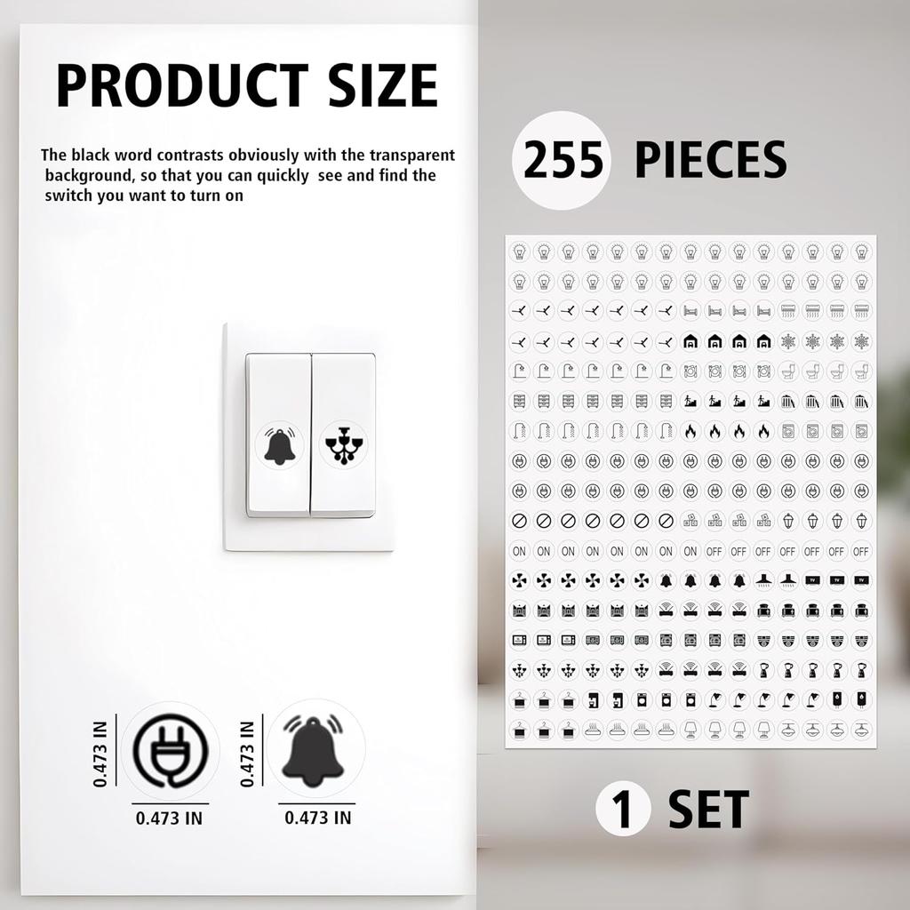 Switch Sticker Labels for Fan Light Controls, 255 Pieces, Clear, Home and Office Organization
