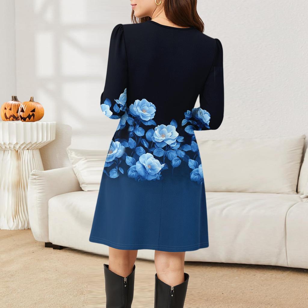 Женские повседневные модные платья с длинным рукавом, с графическим принтом, винтажные, с карманами