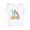 Футболка с принтом Unicorn Rainbow Initial AZ для детей, летняя футболка для мальчиков и девочек, топы с коротким рукавом, милая одежда для малышей, футболка