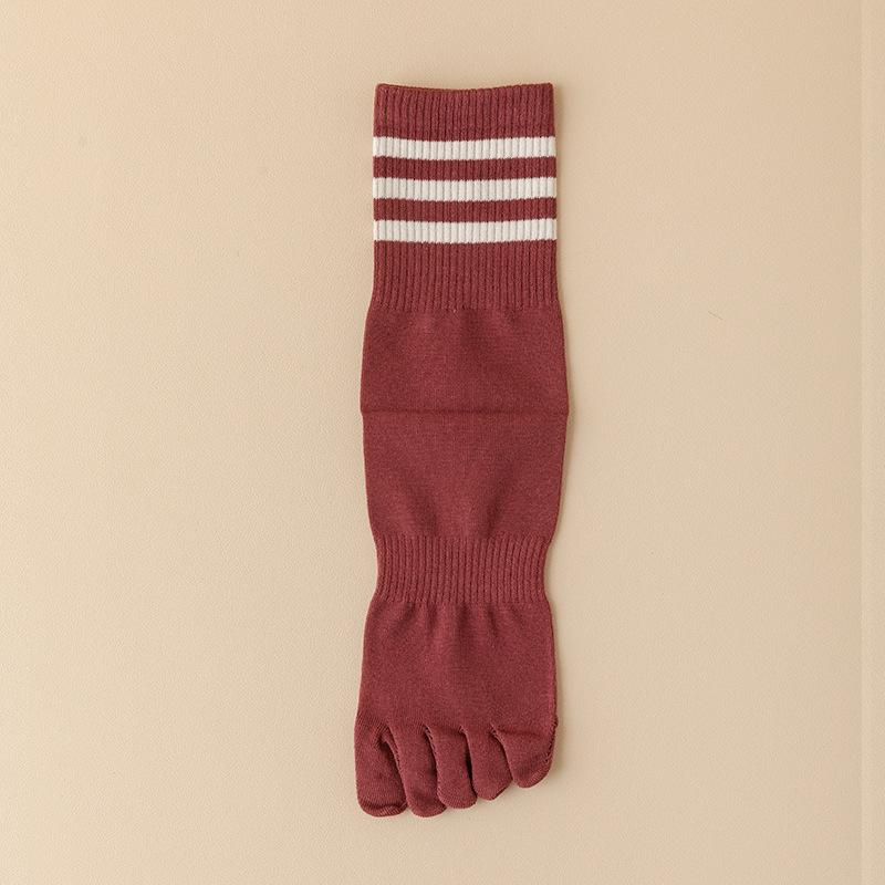 1 Pairs Women Five Finger Socks Cotton Black White Striped Middle Tube Toe-Split Socks Girls' Outdoor Socks Four Seasons