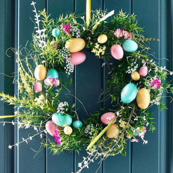 Венок из пасхальных яиц 17,7 дюймов, венок ручной работы с искусственными цветами, весенний декор яиц, цветной