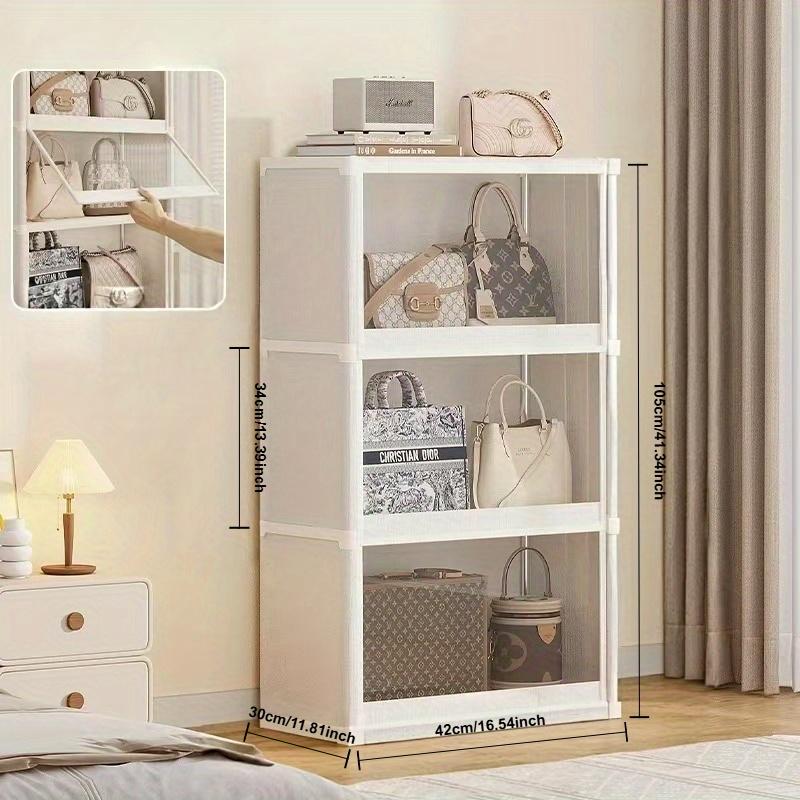 Прозрачный пластиковый многоярусный шкаф для хранения | Пыленепроницаемый напольный органайзер с прозрачными полками, классический стиль для спальни, гардероба, офиса