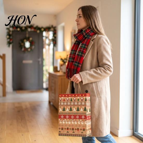 Holiday Party Favor Bags 12PCS Christmas Paper Gift Bags, Sturdy Festive Goodie with Handle, Decorative Treat Packaging for Presents And Favors