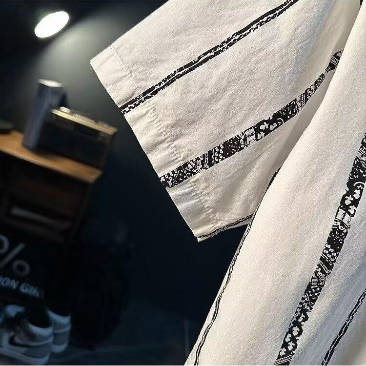 Весна-лето Мужская полосатая рубашка с отложным воротником и коротким рукавом, дышащая, для деловых поездок