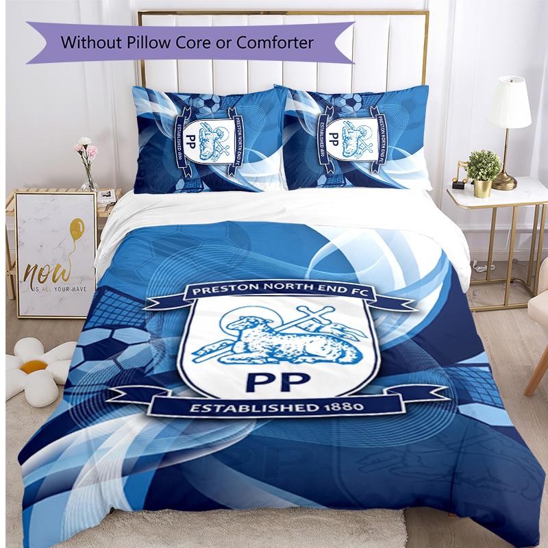Preston North End Football Printed 3 Pieces Bedding Set, Comfortable Skin Friendly Bedroom Duvet Cover Set