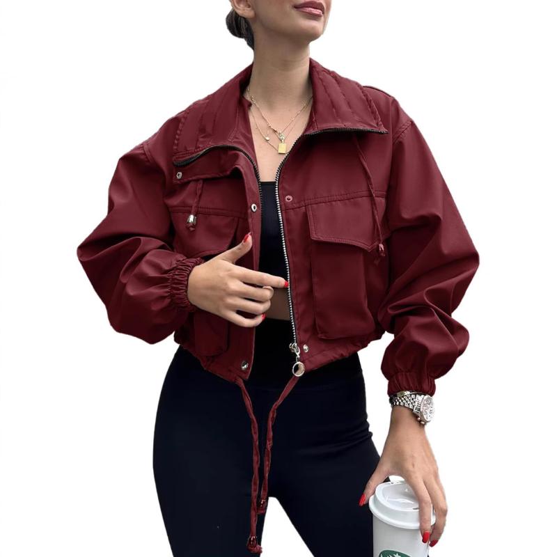 Autumn New Women's Solid Color Women's Short Jacket Zipper Trench Coat