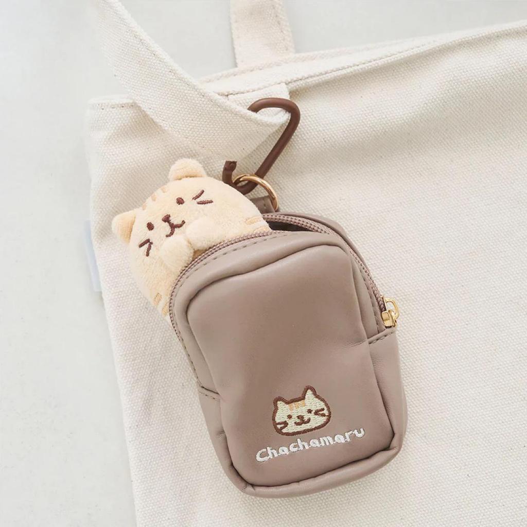 Кожаная мини-сумка для хранения зарядных устройств и наушников с вышивкой в виде японского мультяшного кота