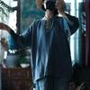 Женские винтажные синие футболки с вышивкой в ​​стиле пэчворк, весенние свободные футболки с длинным рукавом и круглым вырезом