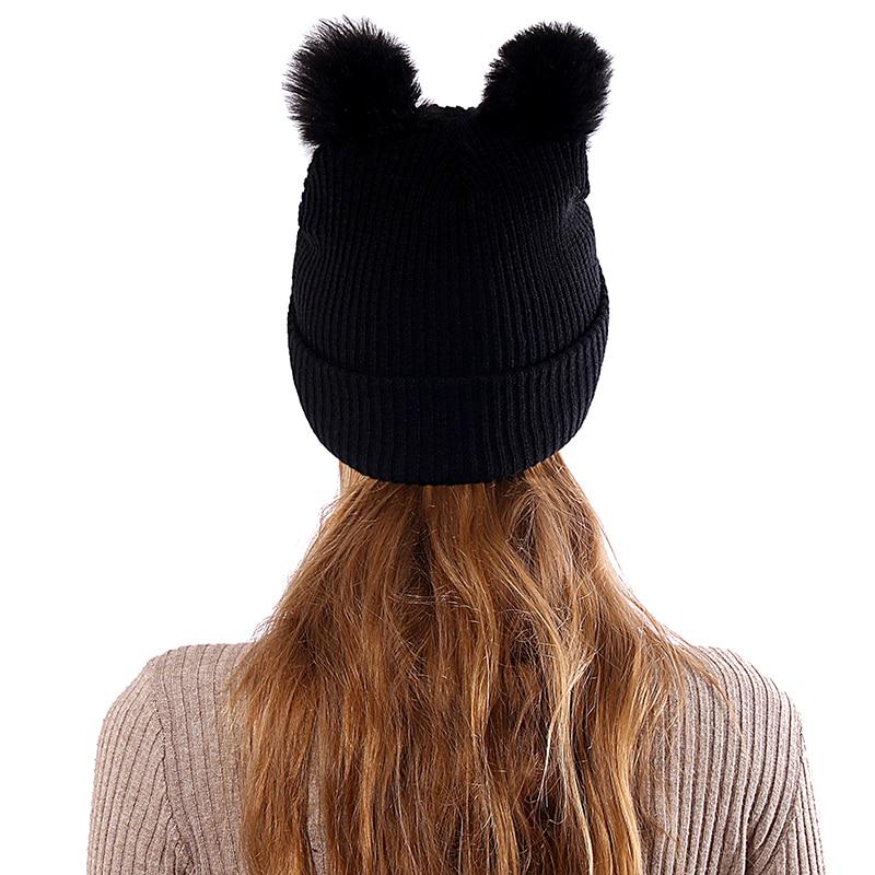 Fashion Cat Ear Women Hat Acrylic Knitted Hat Warm Winter Hat For Women High Quality Bonnet Hat