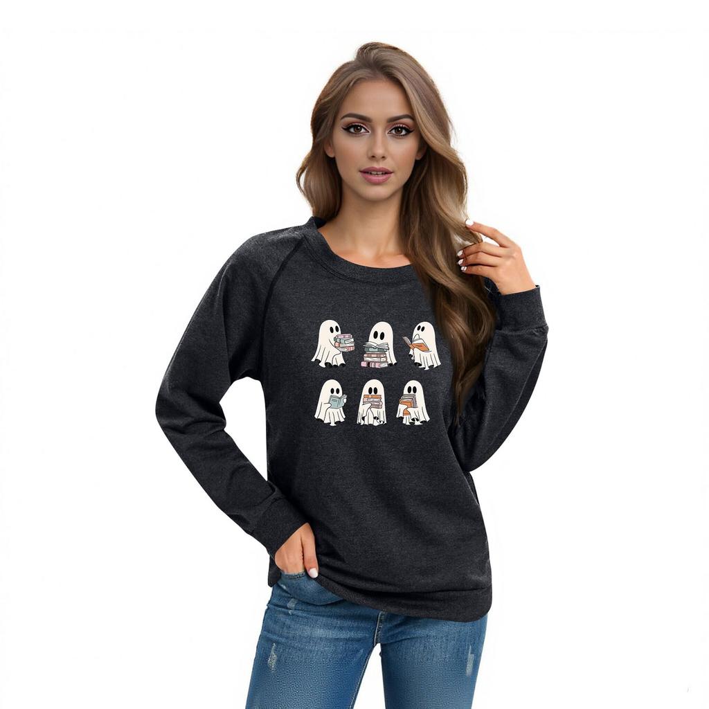 Women's Casual Raglan O-neck Long Sleeve Halloween Print Top
