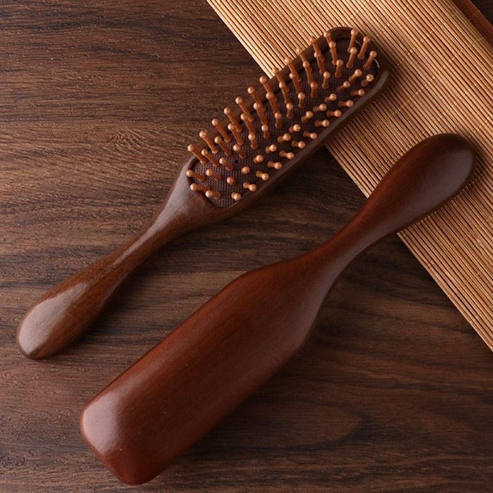 Антистатическая деревянная массажная расческа для кожи головы, расслабляющая, с широкими зубьями, с пневмоподушкой, щетка для волос, утолщенная, удобная, сандаловое дерево, массажер для кожи головы