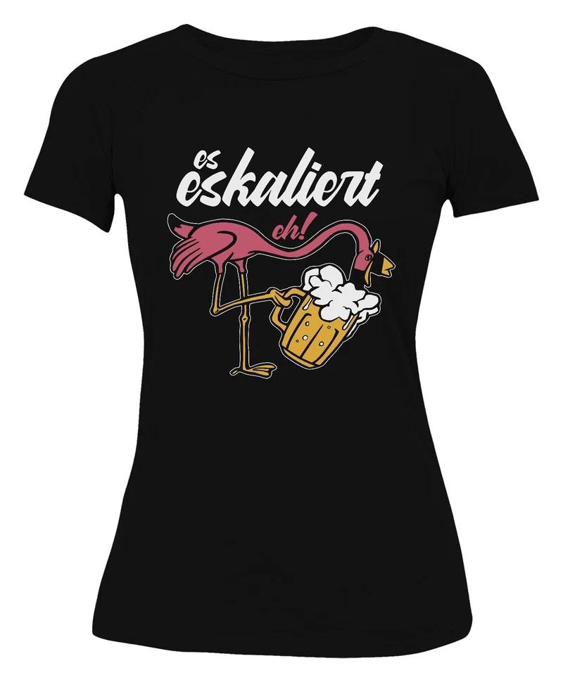 it escalates eh flamingo beer enjoyment beach party drinking Mallorca women's T-shirt