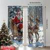 2pcs 2D Flat Printing Christmas Scene Curtain Santa Sleigh Reindeer Snow 100% Polyester Fabric Without Electricity Family Party