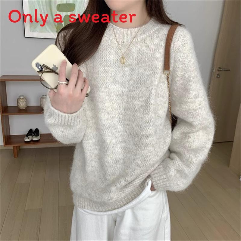 Lazy Style Knit Sweater For Women With Solid Color Design For Autumn Chill