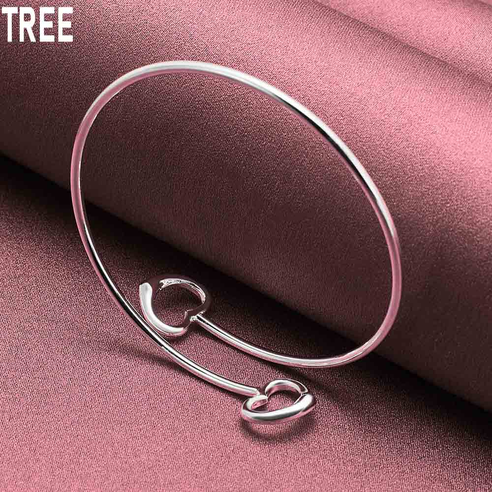 Двойной открытый браслет в форме сердца из стерлингового серебра 925 пробы, модные свадебные украшения