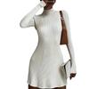Женское однотонное длинное рукава полуворотник сексуальное обтягивающее короткое трикотажное платье