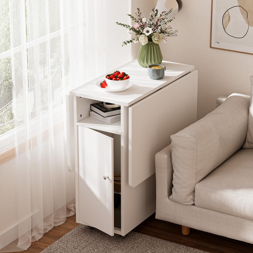 Spaces Storage Dining Table with Wheels Mobile Folding Dining Table Wood Foldable Side Table with Shelf Wood Extendable