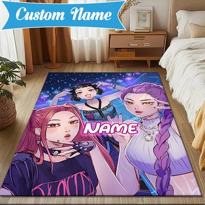 Коврик с индивидуальным именем в стиле K-Pop мультфильмов для гостиной, игровых комнат, офиса, спальни, напольный коврик, игривый дизайн, подарки для фанатов, рождественский декор