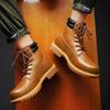 Fashion New Autumn and Winter Leather Couple Boots High Top Youth Trendy Round Toe Comfortable Casual Flat Heel Thick Bottom All-match