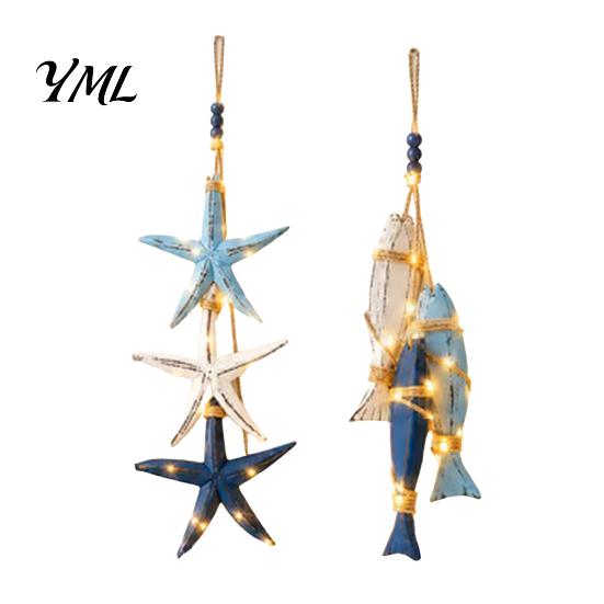 Maritime Inspired Home Accessories Lighted Wooden Fish Starfish Wall Decor, Beachy Decor with Warm LEDs, Handmade Beach Style Accents Coastal Nautical