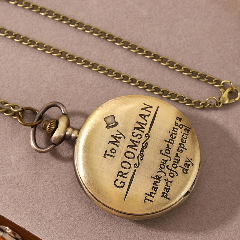 Retro Fashion Men's Pocket Watch ‘To My GROOMSMAN’ Necklace Pendant Quartz Pocket Watch Men Gifts