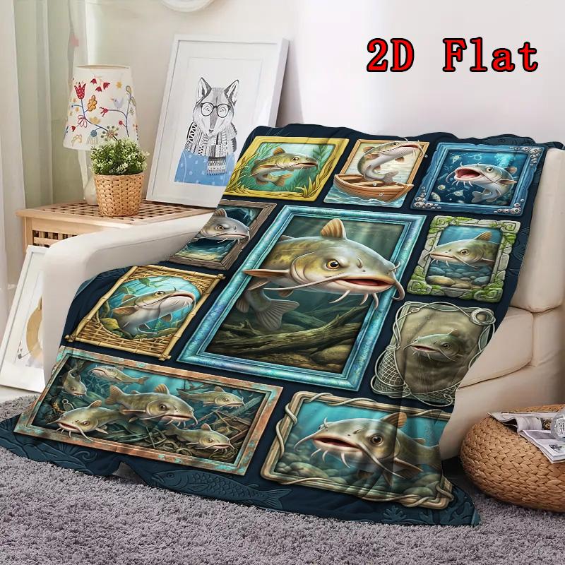 Catfish Collection 2D Flat Pattern Flannel Blanket, High quality All Seasons, Home Decor, Warmth and Comfort, Perfect for Christmas Gifts.