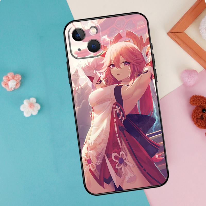 Yae Miko Genshin Impact Phone Case For iPhone 16 15 14 12 11 13 Pro Max Plus Mini XR 16e Funda Silicone Back Cover