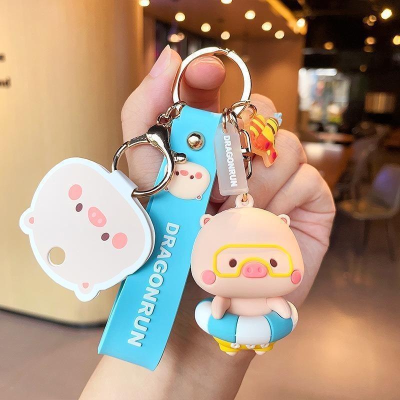 Adorable Cartoon Pig Keychain Cute And Creative Soft Rubber Key Accessory For Bags And Cars