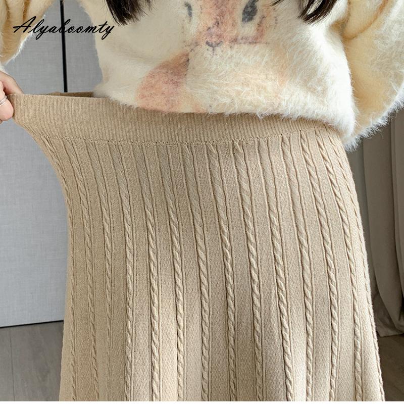 Корейская мода, осенне-зимняя женская юбка-миди с высокой талией, серая, черная, абрикосовая, кофейная, толстая теплая юбка, элегантная женская юбка с кисточками, женские юбки