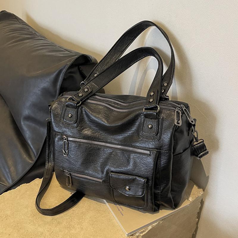 Vintage European Style PU Leather Tote Bag Women's Large Capacity Casual Shoulder Crossbody Handbag Fashionable KTY