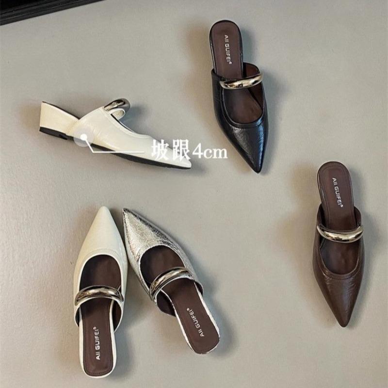 Pointed Toe Women's Slippers Summer Fashion Shallow Mouth Women's Mules Comfortable Wear Outside Ladies One Word Drag