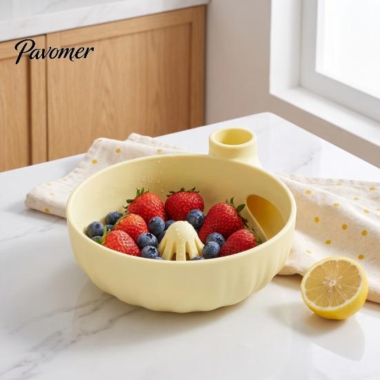 Kitchen Gadget for Berries Self-Spinning Berry Swirl Bowl, Food-Grade Silicone Vortex Fruit Colander with Built-in Drain Soft Drainer Cleaning Grapes