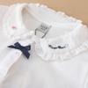 Футболка с длинными рукавами для девочек, детская рубашка-поло, однотонный хлопковый топ с отложным воротником и милым бантом, весенне-осенняя детская милая одежда