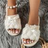Warm Bowknot Decor Slippers, Casual Open Toe Plush Shoes, Comfortable Indoor Home Slippers