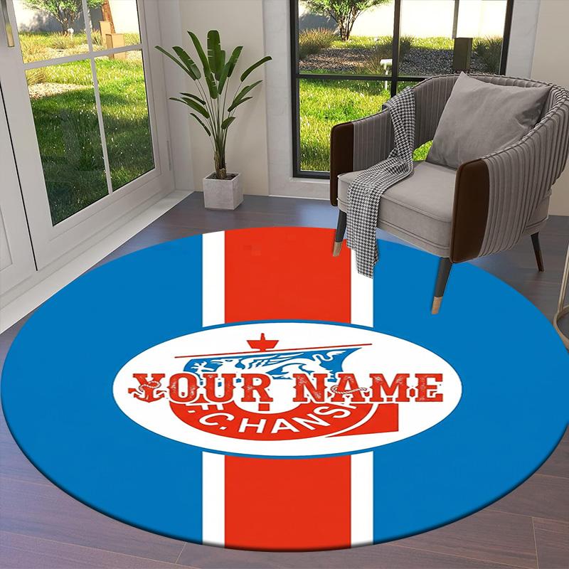 Fc Hans Crest Custom Name Round Area Rug Carpet Rug For Living Room Bedroom Sofa Playroom Decor Nonslip Floor Mat