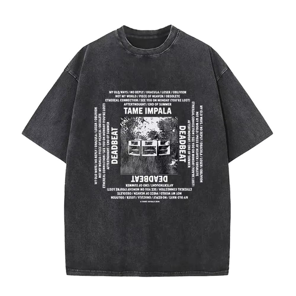 Rock Band Tame Impala Deadbeat Tour 2026 Vintage Washed T-shirt Unisex Hip Hop Gothic T Shirt Casual Oversized Short Sleeve Tees